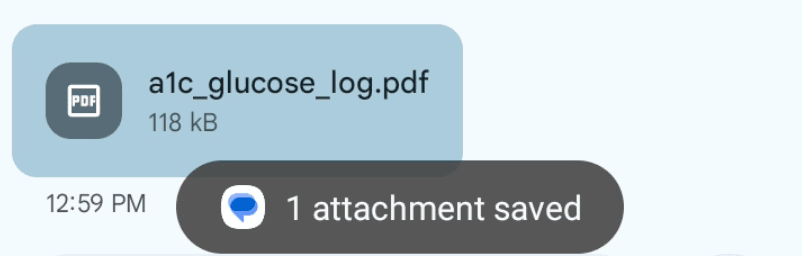 Android confirmation that one attachment was saved