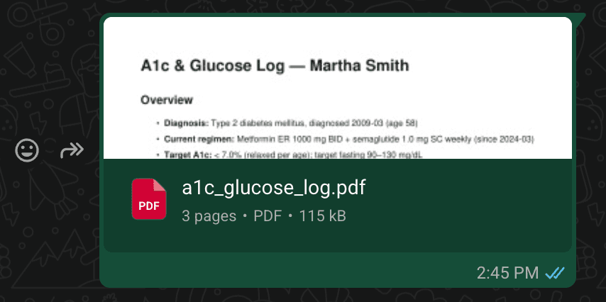 A PDF document attached to a WhatsApp Web conversation